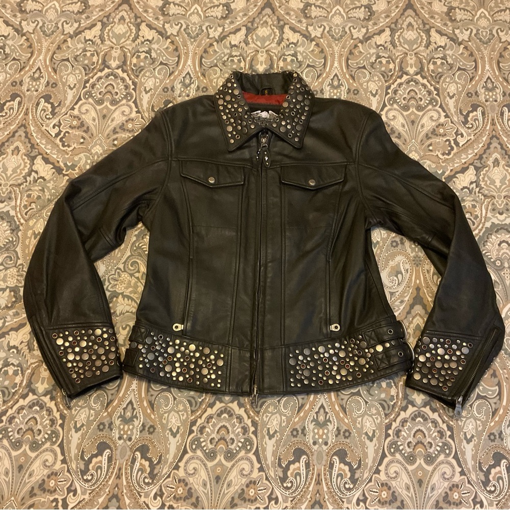 Mint Vintage Harley Davidson An American Legend Studded Leather Moto Jacket Sz S - Picture 3 of 16